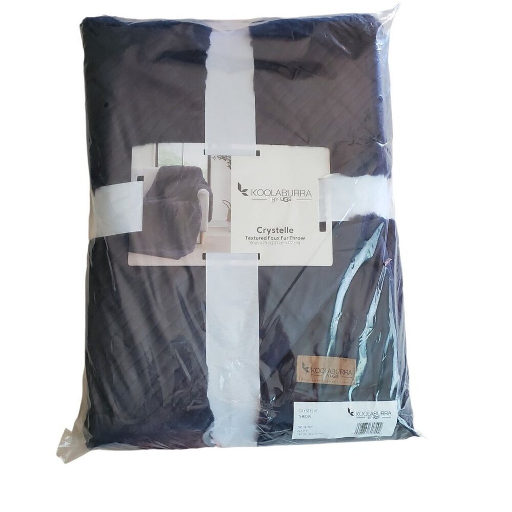 NEW Koolaburra by Ugg Textured Faux Fur Throw Blanket 50 in x 70‎ in  - Navy